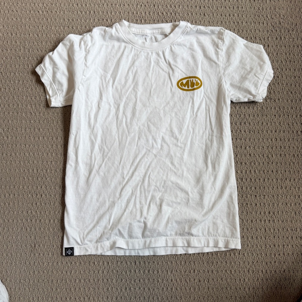 M22 Kids White Graphic T-Shirt Mustard Yellow Logo Northern Michigan Tee